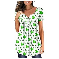 Womens St. Patrick's Day Short Sleeve Casual T-Shirt Loose V Neck Shirts Tunic Tops Summer Blouse Printed Tees