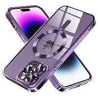 Magnetic Clear Case for iPhone 14 Pro Max Case [Compatible with MagSafe] [Never Yellowing] [Military Grade Drop Protection] Full Camera Lens Protector Luxury Plating Soft Phone Case, Purple
