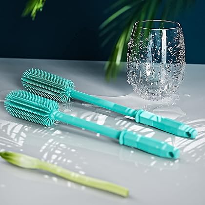COOKLEE Silicone Bottle Cleaning Brush | 2 Pack|, 16”Long Water Bottle Brush Cleaner Brush for Hydro Flask,Glassware,Vacuum Sports Bottle&Vases,Water Bottle Cleaner Brush for Narrow Neck Containers