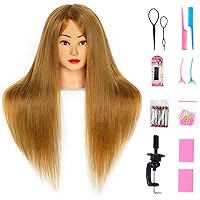 Cosmetology Mannequin Head with 60% Real Hair 26 inch Hairdresser Practice Training Head Cosmetology Mannequin Head for Styling Manikin Doll Head with Tools and Free Clamp Holder