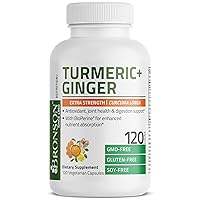 Turmeric + Ginger Extra Strength Joint Health & Digestion Support with BioPerine, Non-GMO, 120 Vegetarian Capsules