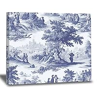 WoGuangis Blue and White Garden Dynasty Framed Canvas Wall Art Asian Scenic Blue Flower Worker Painting Wall Art Canvas Print Chinoiserie Artworks for Living Room Bedroom Home Decor 8x10in