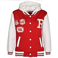 Kids Girls Boys Designer R Fashion Baseball Red Hooded Top Jacket Varsity Hoodie