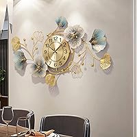 Large Decorative Wall Clock, Light Luxury Atmosphere Ginkgo Leaf Quartz Clock with Silent Movement, Wall Decor for Living Room Bedroom Office Space,83x48x4cm