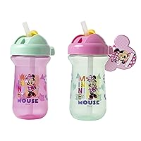 The First Years Disney Minnie Mouse Flip Top Straw Cups - Disney Toddler Cups with Name Tag Charm - 18 Months and Up - 10 Oz - 2 Count