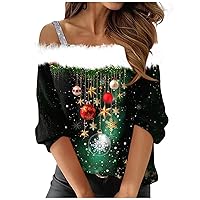 Womens Sexy Christmas Shirt Fur Off Shoulder Y2K Party Holiday Tops Long Sleeve Going Out Nightout Fashion Blouse