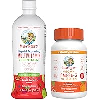 MaryRuth Organics Liquid Multivitamin for Adults, Liquid Supplement and Omega 3 Supplement Gummies for Adults, Orange, SugarFree, 2-Pack Bundle for Daily Immune Support & Blood Pressure Support