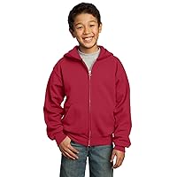 Port & Company Youth Full-Zip Hooded Sweatshirt, X-Small, Red