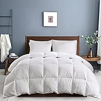 Dafinner Organic Feathers Down Comforter King Size Duvet Insert for All Seasons - Hotel Collection 100% Cotton, Fluffy 750 Fill-Power, Summer-Winter Medium Warm Bed Blanket, 106