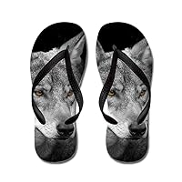 The Gray Wolf Glaring at You flip Flops Adults L,Blue