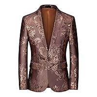 MOGU Mens Slim Fit Blazer Elegant Jacquard Tuxedo Jacket for Daily Prom Party