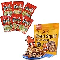 Squid Snack Variety Pack - Savory Grilled & Smoked Flavored Dried Squid Jerky, High Protein, Resealable Bags - 9.17oz & 0.88oz x 6