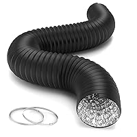 iPower 6 inch 8 feet Flexible Air Aluminum 4 Layer Protection Ducting Dryer Vent Hose for HVAC Ventilation with 2 Clamps,Exhaust Blower for Heating Cooling Booster, 6'' X 8' Black