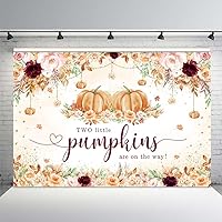 MEHOFOND 7x5ft Fall Autumn Pumpkin Twins Baby Shower Backdrop Two Little Pumpkins are On The Way Blush Pink Floral Boho Pampas Watercolor Girls Baby Shower Background Photo Studio Props
