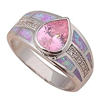 Wedding Ring Pink Topaz Inlay Pink Fire Opal Silver Stamped Fashion Jewelry Ring USA Sz 6 7 8 8.5 9 OR660A