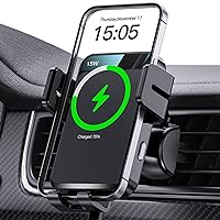 Wireless Car Charger, MOKPR Auto-Clamping Car Mount 15W/10W/7.5W Fast Charging Air Vent Car Phone Mount Compatible with iPhone 15/14/13/13 Pro/12 Pro Max/12 pro/12/11/10 Series, Samsung Galaxy Series