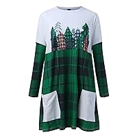 Summer Dresses for Women Women's Christmas Color Matching Print Long Sleeved Sweatshirt Casual Blouse
