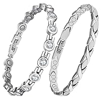 Lymphatic Drainage Therapeutic Magnetic Bracelet for Women Arthritis & Joint Relief Titanium Steel Lymph Detox Magnetic Therapy Bracelet with Healing Magnets & Sparkling Crystal (Pack of 2)
