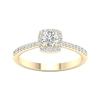 10k Yellow Gold 1/4CT-1CT TDW Cushion Single Halo Diamond Engagement Ring Love Gift for Women (I-J, I2)