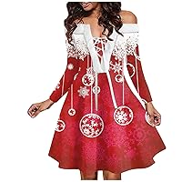 Red Christmas Dress Women, Fashion Casual One Shoulder Retro Printed Plush Party Long Sleeved Dress Fall Outfits for Women 2024 Dress Holiday Sweater Bodycon Cocktail Dress (XXL, Red)