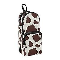 Brown White Cow Textures Pencil Case Pouch Big Capacity Pencil Pouch for Girls Boys Pencil Bag with Zipper Pencil Box for Kids Students Teens Adults Pen Case Bag Organizer School Office Supplies