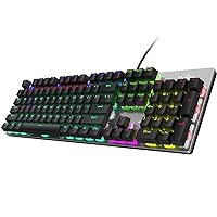 Mechanical Gaming Keyboard, Fantastic LED Rainbow Backlit Wired Keyboard, Full Anti-Ghosting Keys, with Quick-Response Blue Switches and Multimedia Control for PC and Desktop Computer