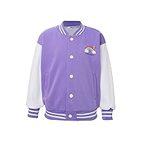 Kids Girls Rainbow Print Long Sleeve Color Block Baseball Bomber Jacket Coat School Jacket Top Outerwear
