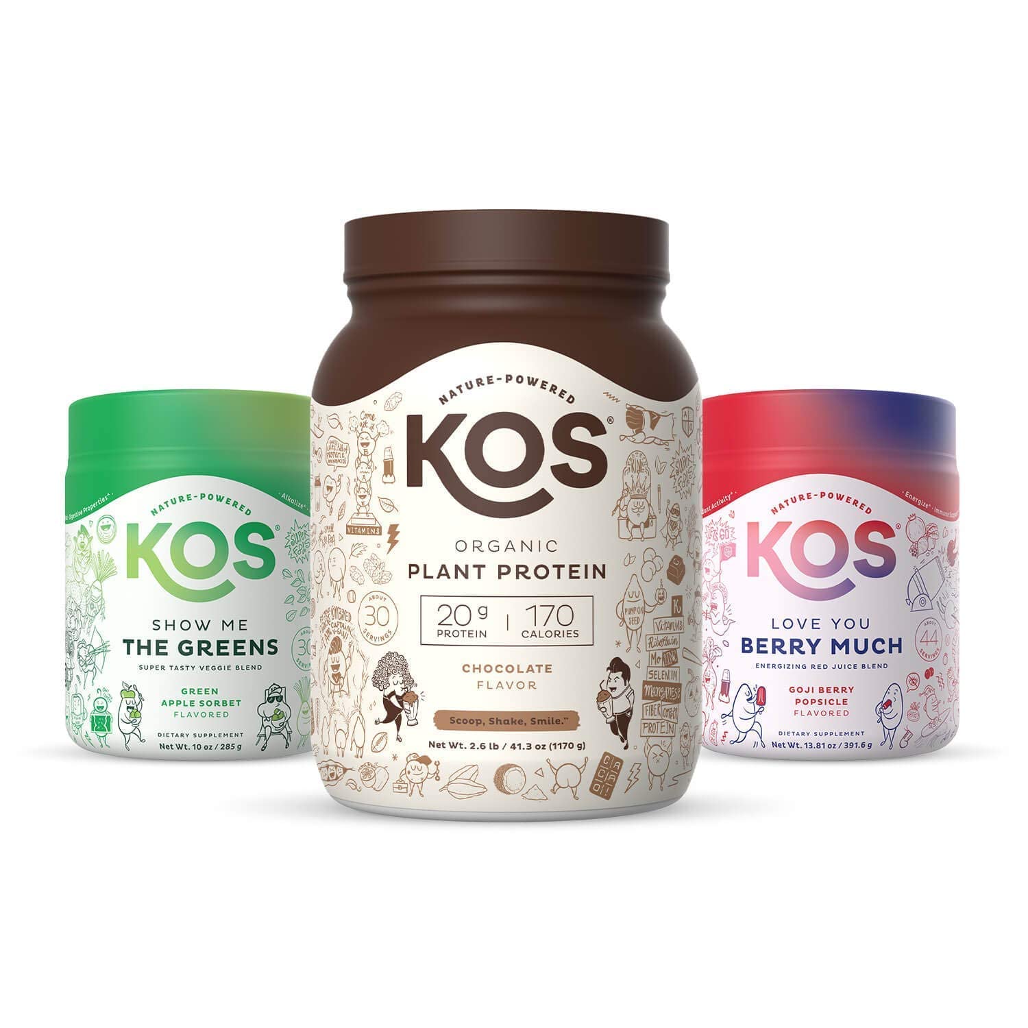 KOS PowerPlant Bundle (Organic Plant-Based Chocolate Protein Powder + Organic Reds Blend + Organic Greens Blend)