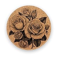 Floral patterns, flower designs, Set of 6, Cork Coasters with Holder, Absorbent Coasters, Engraved flowers, Personalized Coasters - CA051