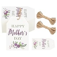 Mothers Day Tag,Happy Mother's Day Paper Gift Tags with Twine for Arts and Crafts,Mothers Birthday Party Favors (Purple)