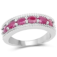 1.33 Carat Genuine Ruby and White Diamond .925 Sterling Silver Ring