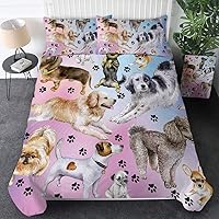 Sleepwish Puppy Dog Bedding Watercolor Animals Duvet Cover Set for Kids Girls Boys 3 Pieces Cute Paw Print Comforter Cover Dog Lover Bedding Gifts (Pastel Purple Pink Blue)