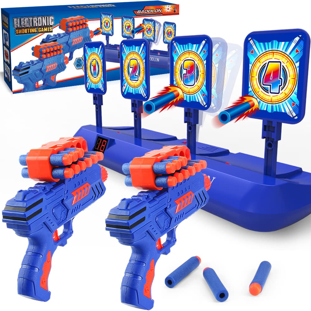 BAODLON Digital Shooting Targets with Foam Dart Toy Gun, Electronic Scoring Auto Reset 4 Targets, Shooting Game Toys Gifts for Age of 5, 6, 7, 8, 9, 10+ Years Old Kids, Boys, Compatible with 2 Toy Gun