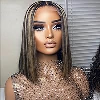 Highlights Short Bob Straight 1B 27 Colored HD Invisible 13x4 Glueless Lace Frontal Human Hair Wig Brazilian 10 inch 150 Density Ombre Blonde Bob Cut Wig Human Hair Wigs Pre Plucked Baby Hair