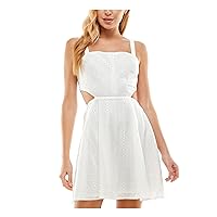 Womens Ivory Eyelet Cut Out Back Button Lined Sleeveless Square Neck Short Party Fit + Flare Dress Juniors 9