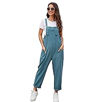 Kissonic Women's Baggy Comfy Overalls, Casual Cotton Loose Fit Wide Leg Jumpsuits with Pockets