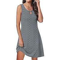 Womens Summer Dresses Casual Vintage Solid Color Tank Dress Cover Up Crewneck Sleeveless Lace Beach Sundresses