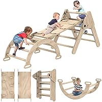 Toddler Climbing Toys Indoor, Foldable Pikler Triangle Set for Toddlers, Montessori Pikler Triangle Set with Climber, Arch Ramp, Rock Climber, Slide, Rocker, Wooden Montessori Toys for Toddlers