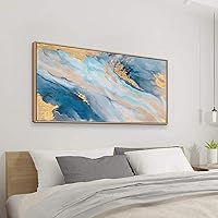 ARTLAND Large Canvas Wall Art for Living Room Modern Navy Blue Abstract Mountains Painting Landscape Artworks for Bedroom Kitchen Wall Décor Framed Ready to Hang 24x48 inches