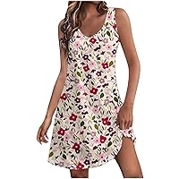 Womens Floral Print Tank Mini Dresses Summer Beach Vacation Boho Sundress with Pocket Sleeveless V Neck A-Line Dress