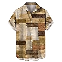 Color Block Short Sleeve Button Down Shirts Men Patchwork Summer Beach Hawaiian Tropical Retro Regular Fit Tunic Tops