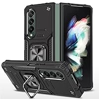 Case for Samsung Galaxy Z Fold 3/Z Fold 4, Military Grade Protective Shockproof Silicone Tough Armor Cover, Foldable Shell with Ring Holder,Z fold 3,Black