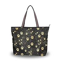 ColourLife Gold Dog Paw Print Shoulder Bag Top Handle Tote Bag Handbag for Women