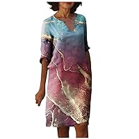 Summer Dresses for Women 2023 Trendy Lapel Bubble Sleeve Fit Sundress Swing Sundress Flowy Waisted Maxi Dress
