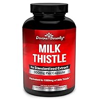 Divine Bounty Pure Milk Thistle Capsules Supplement - A Potent 1200mg Milk Thistle Supplement with 4X Concentrated Extract (Standardized) 120 Vegetarian Capsules
