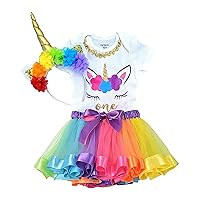 Luke and Lulu Unicorn Birthday Outfit for Baby Girls 3 Piece Tutu Set - 1st Birthday Girl - Pink, Rainbow