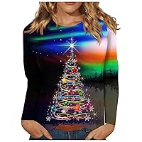Christmas Clothing for Women, Women's Casual Fashion Print Long Sleeve O-Neck Lapel Comfortable Pullover Top