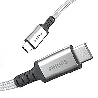 PHILIPS USB-C to USB-C Premium Braided Charging Cable, 6 Ft Long Cord, 60W, USB-IF Certified, Compatible w/iPad Pro, MacBook Pro, Nintendo Switch, Samsung Galaxy, Gray, DLC4206C/37