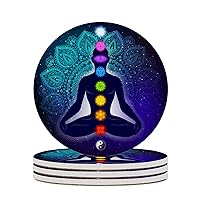 Chakra Mandala Yoga Meditation Ceramic Coaster with Cork Bottom Absorbent Drink Coaster for Kinds of Mugs and Cups Round 4 Inches 4PCS