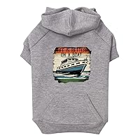 Life is Better on a Boat Dog Hoodie with Pocket - Graphic Dog Coat - Boat Dog Clothing - Gray, M